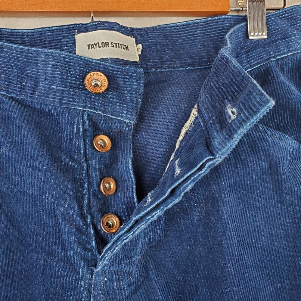 Taylor Stitch Corduroy Pants Mens 28 Blue Slim Fit Button Fly Chore Utility - Picture 8 of 9